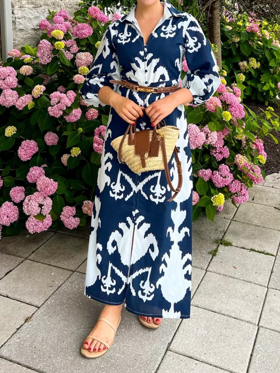 Elsa™ | Boho-Inspireret Maxikjole med Print og Knapper