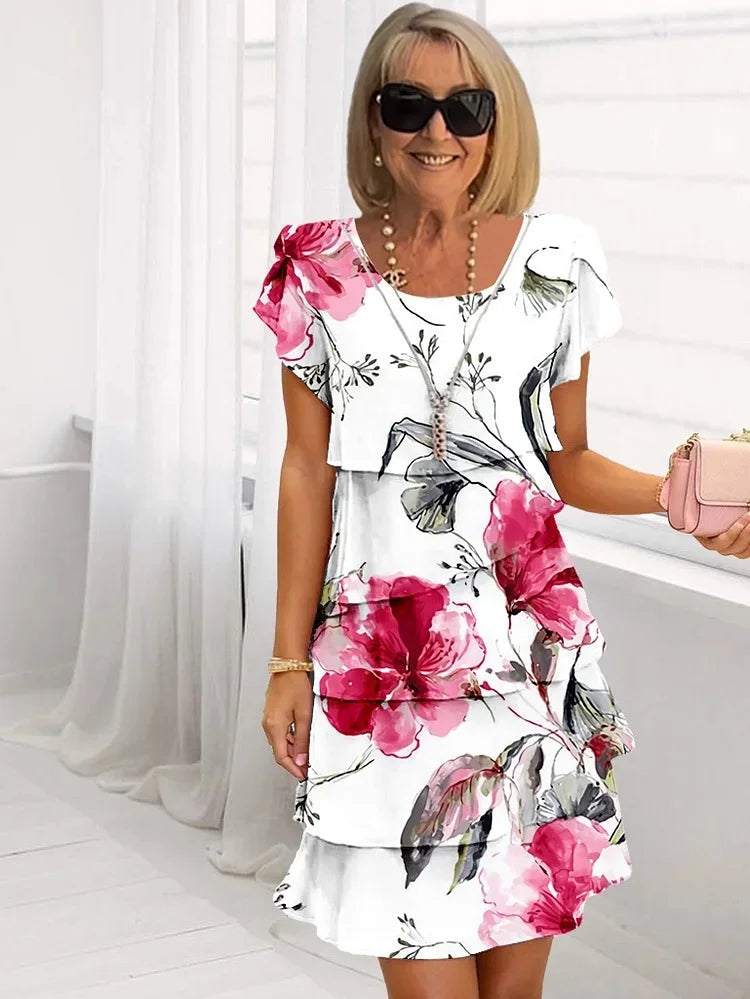 Lærke™ | Blomstret Kjole med Elegante Volanter