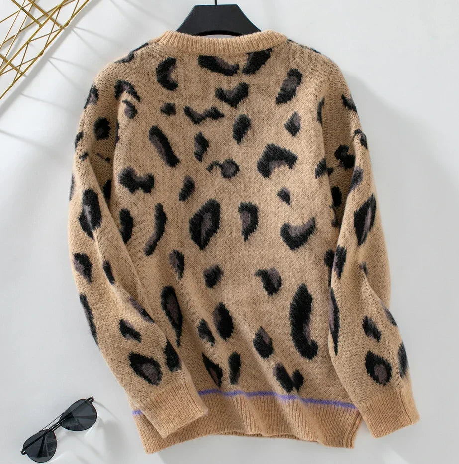 Saga ™ | Pullover i jacquard uld med leopardprint