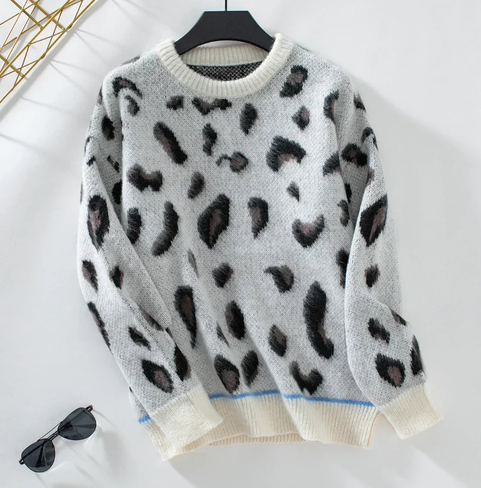 Saga ™ | Pullover i jacquard uld med leopardprint