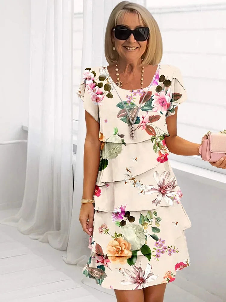 Lærke™ | Blomstret Kjole med Elegante Volanter