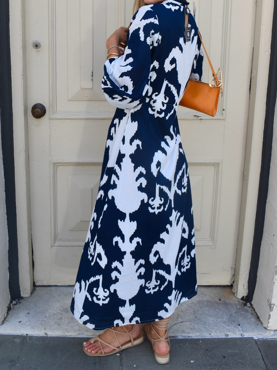 Elsa™ | Boho-Inspireret Maxikjole med Print og Knapper