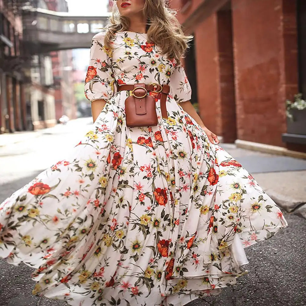 Klara™ | Blomstret Maxi Kjole med Elegant Swing